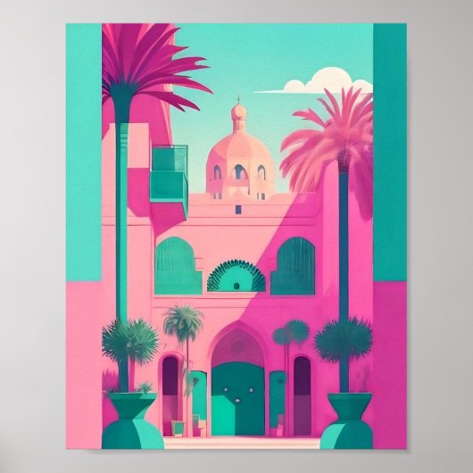 Marrakech Marokko Flat Vector Art Turquoise Poster (Voorkant)