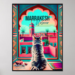 Marrakech Marokko Kat Reizen Toerisme Souvenir Poster