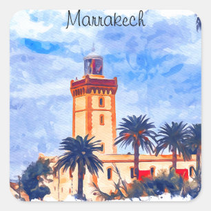 Marrakech Marokko Moskee Reizen Vierkante Sticker
