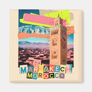 Marrakech Marokko Reis Koutoubia Vintage Silhouet Magneet