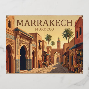 Marrakech Marokko Vintage Reisansichtkaart Folie Feestdagen Briefkaart