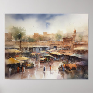 Marrakech Marokko Watercolor Kunstprint Poster