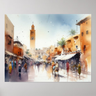 Marrakech Marokko Waterverf Art Print Poster