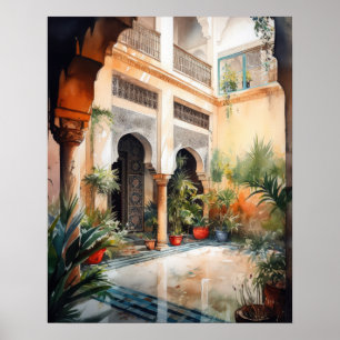 Marrakech Riad Maroc Aquarelle Art Imprimer Poster