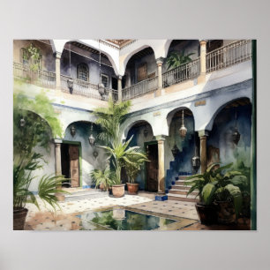 Marrakech Riad Maroc Peinture Art Imprimer Poster