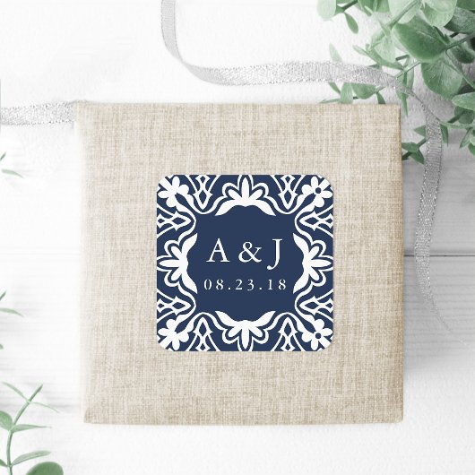 Marrakesh Bruiloft Monogram Stickers | Marine