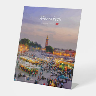 Marrakesh, Marokko - Jemaa el Fnaa plein Reclamebord Met Voetstuk