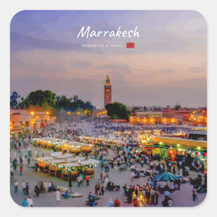 Marrakesh, Marokko - Jemaa el Fnaa plein Vierkante Sticker