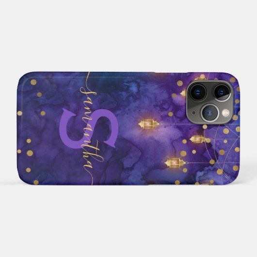 Marrakesh Midnight Lantern & Gold Bokeh Monogram Case-Mate iPhone Case (Achterkant (horizontaal))