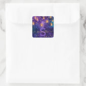 Marrakesh Midnight Lantern & Gold Bokeh Monogram Vierkante Sticker (Tas)
