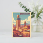 Marrakesh oud stadsgebouw met moskee briefkaart (Staand voorkant)