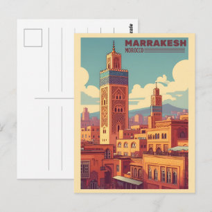 Marrakesh oude stad gebouw met moskee  briefkaart