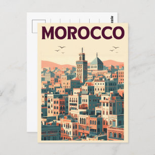 Marrakesh oude stad skyline met moskee geschenken briefkaart