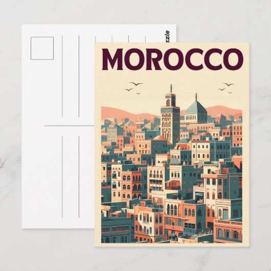 Marrakesh oude stad skyline met moskee geschenken briefkaart (Voorkant / Achterkant)