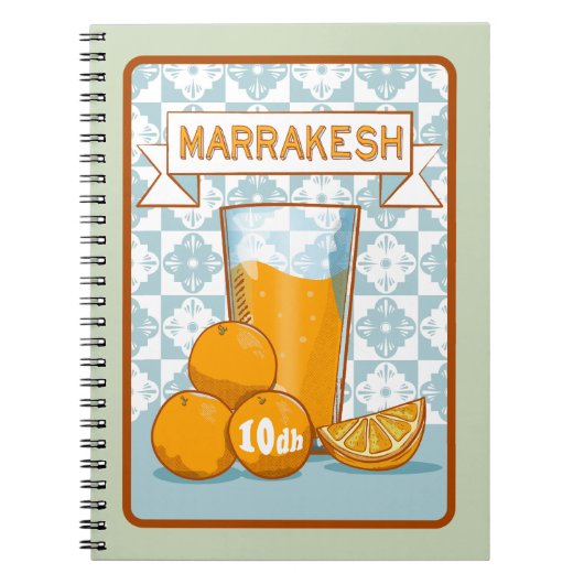MARRAKESH Sinaasappel Juice Retro Poster Notitieboek (Voorkant)