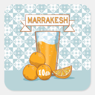 MARRAKESH Sinaasappel Juice Retro Poster Vierkante Sticker