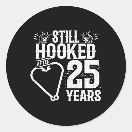Married 25 Years - Fishing Couple - 25th Wedding A Ronde Sticker (Voorkant)