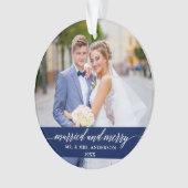 Married and Merry Wedding Blue Ornament (voorkant)