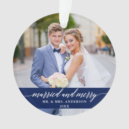 Married and Merry Wedding Blue Ornament (voorkant)