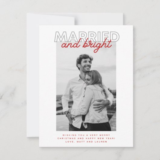 Married Bright Christmas Plaid Grey Pas getrouwd F Feestdagenkaart (Voorkant)