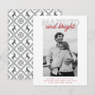 Married Bright Christmas Plaid Grey Pas getrouwd F Feestdagenkaart