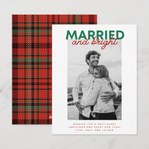 Married Bright Christmas Plaid Pas getrouwd Foto Feestdagenkaart