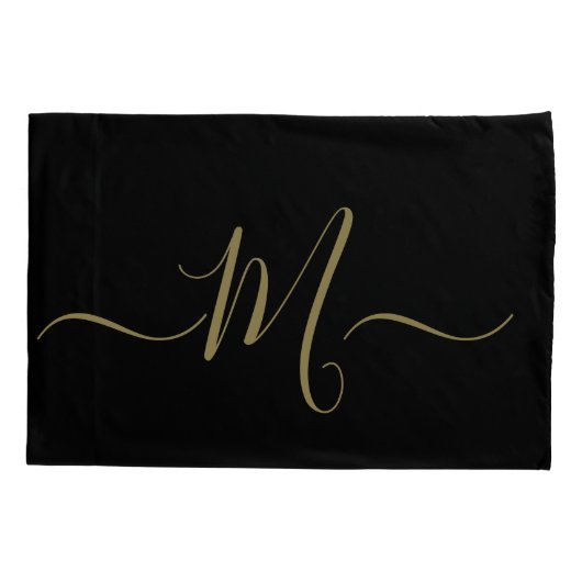 Married couple elegant initial monogram black gold kussensloop (Achterkant)