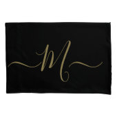 Married couple elegant initial monogram black gold kussensloop (Voorkant)