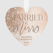 Married & Merry Gold Classy Twinking Lights Foto Ornament (voorkant)