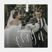 Married & Merry Modern Mr & Mrs Foto Glas Ornament (Achterkant)