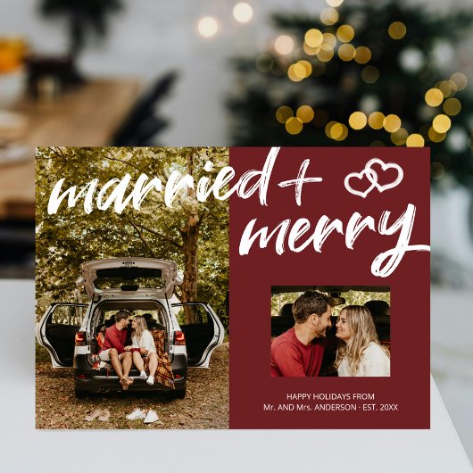 Married Merry Xmas Brush Script Passen getrouwd fo Feestdagenkaart