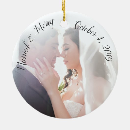 Marriott & Merry Custom Newlywed Photo Keramisch Ornament (Achterkant)
