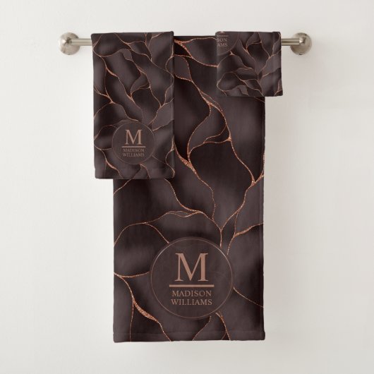 Marron Chocolat & Or Rose Motif Vague Abstrait (En situation)