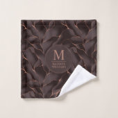 Marron Chocolat & Or Rose Motif Vague Abstrait (Gant de toilette)