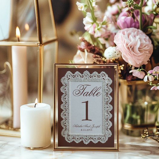 Marron Chocolat Rétro Numéro de Table de Mariage e