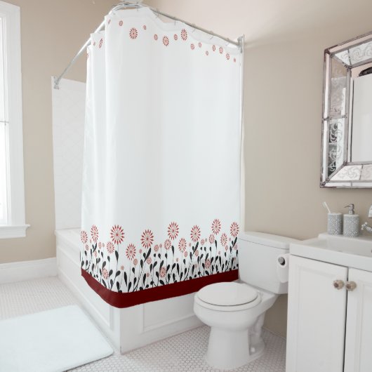 marron fleuri blanc rideau de douche (En situation)