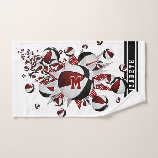 marron noir basketballs stars filles monogrammed (Serviette à main)