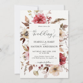 Marron Red Blush Pink Alles in 1 QR Code Huwelijk Kaart