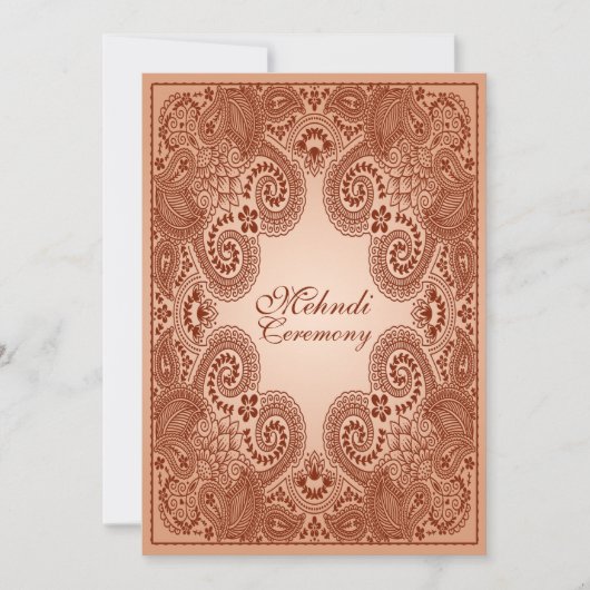 Marron, Tan Henna Mehndi Invitation de fête (Devant)