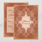 Marron, Tan Henna Mehndi Invitation de fête (Devant / Derrière)