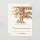marron vieux arbre rustique mariage cartes RSVP (Devant / Derrière)