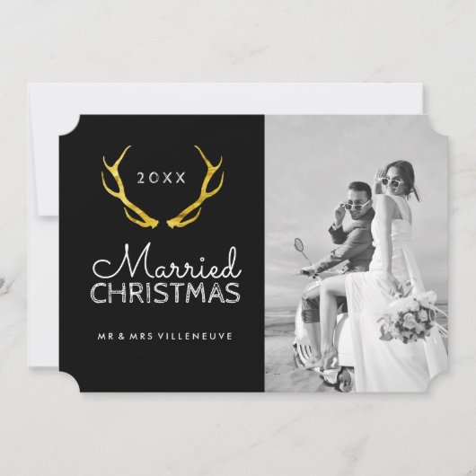 Marry Christmas Gold Antlers Cartes photos (Devant)