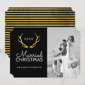 Marry Christmas Gold Antlers Cartes photos (Devant / Derrière)