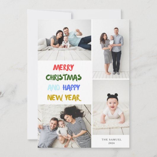 Marry Christmas & Happy New Year 4 Photo Collage Feestdagenkaart (Voorkant)
