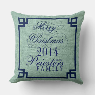 Marry Kerstblauw Tekst Sage-Green Linen Texture Kussen