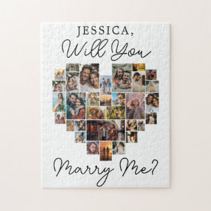 Marry Me Hart Paar Fotocollage Modern Script Legpuzzel