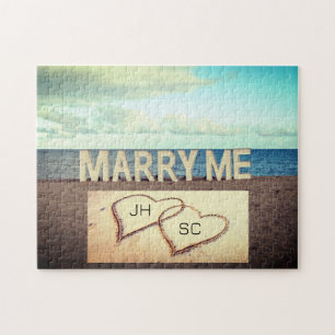 Marry Me Heart Initialen Beach huwelijksaanzoek Legpuzzel
