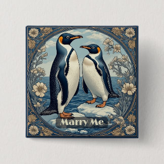 Marry Me Penguin Ice Bird Snow Glacier Winter Lake Vierkante Button 5,1 Cm
