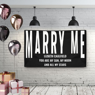 Marry me Voorstel Sun Moon Stars Black White Spandoek