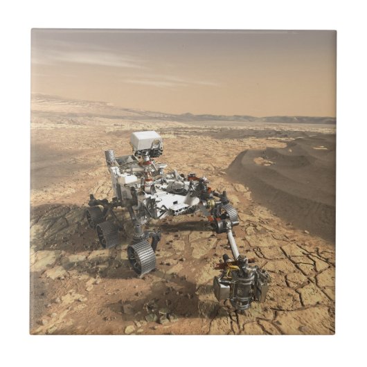 Mars 2020 Rover op het oppervlak van Mars. Tegeltje (Voorkant)